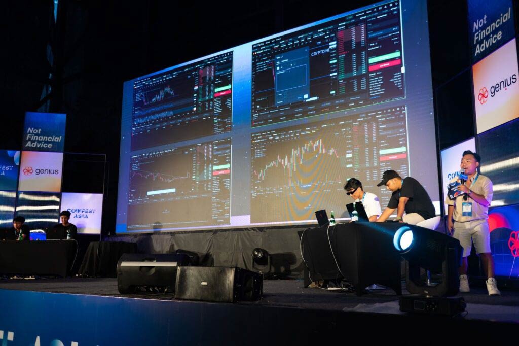 Interactive Web3 presentation experience at Coinfest Asia in a tropical Bali setting