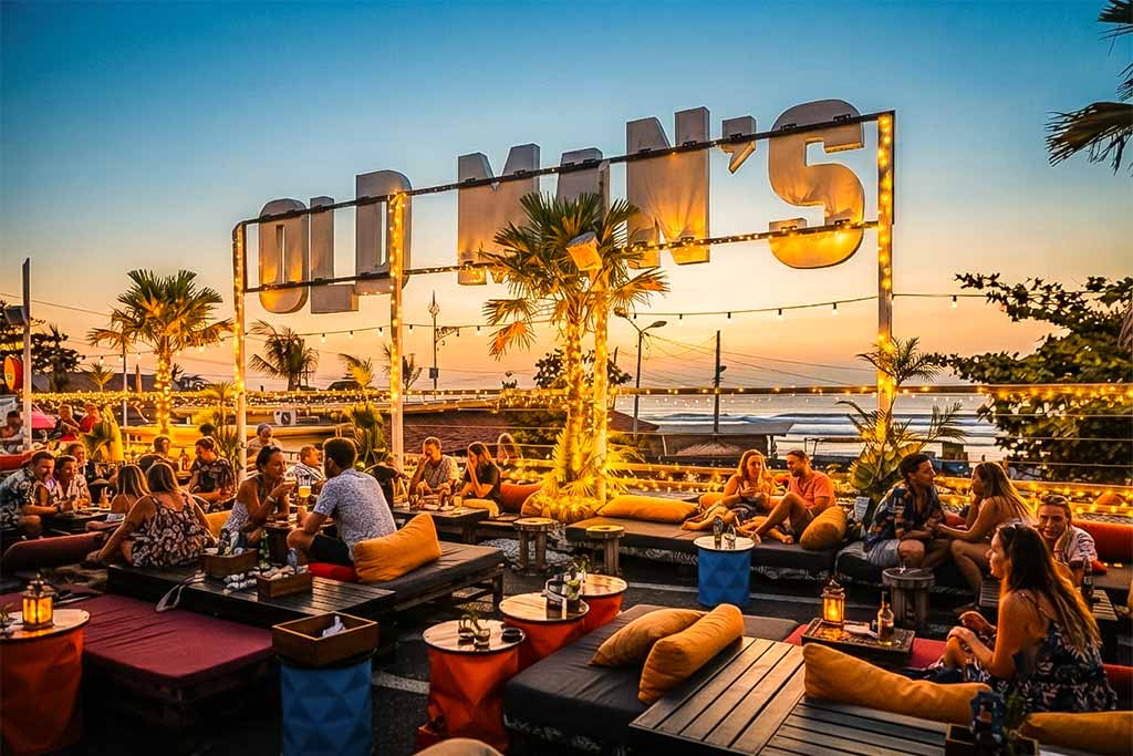 Canggu nightlife and sunset views at Old Man's beach bar.